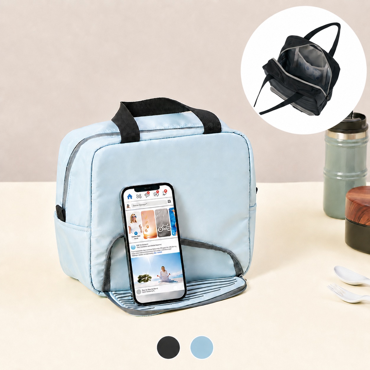 MOTTERU(モッテル) スマホが立てられるクーラーランチバッグ｜全2カラー