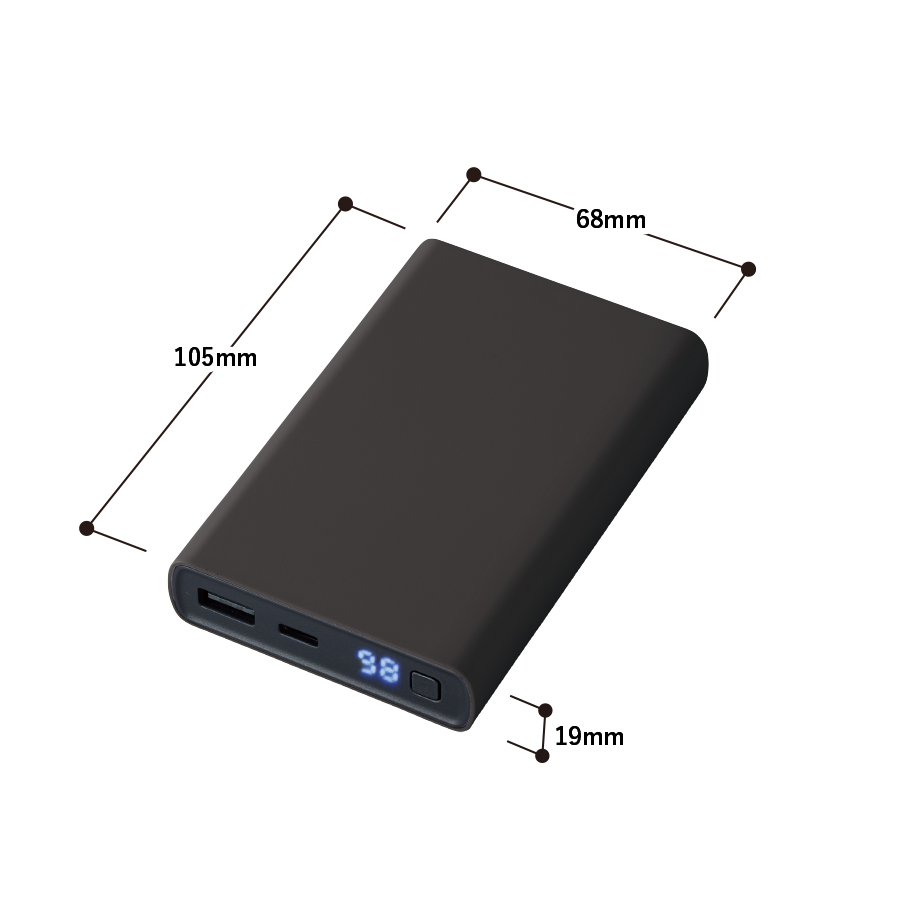 モバイルチャージャー10000mAh　デジタル表示付｜全2カラー ｜機内持ち込み可