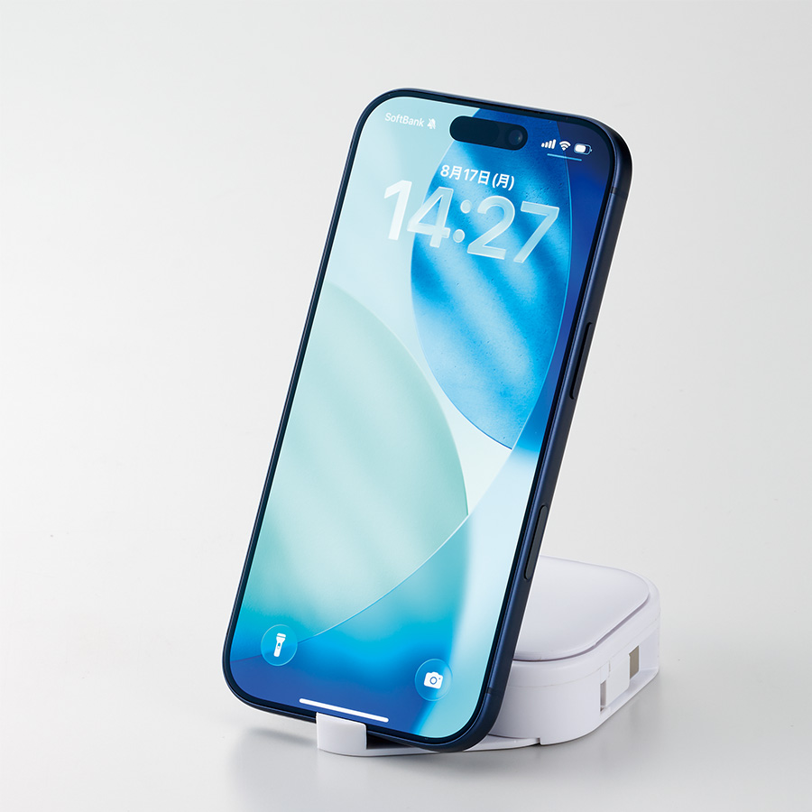 スマホスタンドにもなるリールケースインマルチケーブルセット|全2カラー
