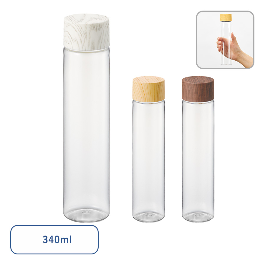 木目調キャップスリムクリアボトル 340ml｜全3カラー