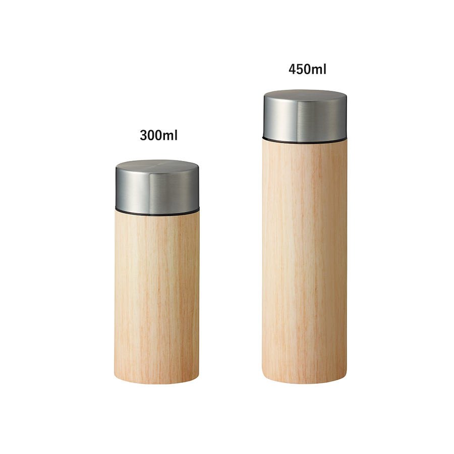木目調ボディサーモボトル 450ml｜全3カラー